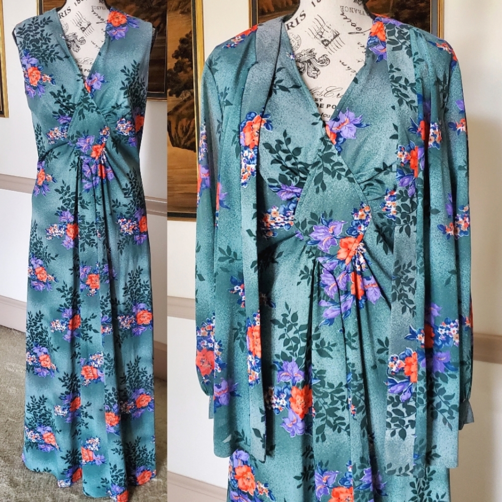 Vintage Tropical Floral Boho Maxi Dress Vacation Party Event